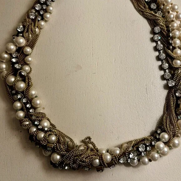 J. Crew Twisted Pearl and Rhinestone Chain Necklace - Picture 2 of 2